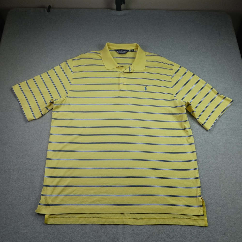 Polo Golf Ralph Lauren Polo Shirt Mens XL Yellow Striped Short Sleeve Pima